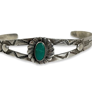 Vintage FRED HARVEY Era Sterling Silver & Turquoise NAVAJO Bracelet / Cuff ~ Old Pawn ~ Antique ~ Stamped ~ 