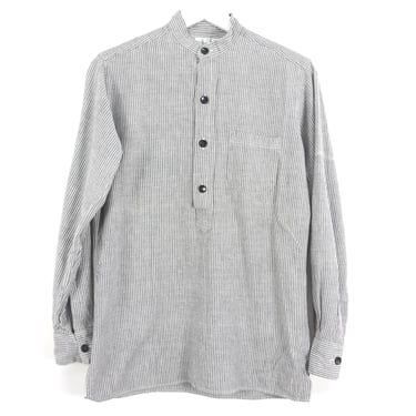 vintage MID-century engineer stripe GRAY & black 1950s 60s henley slouchy light and breezy summer shirt -- size small -- FREE shipping U.S.A 