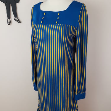Vintage 1970's Mod Striped Dress / 70s Poly Day Dress S 