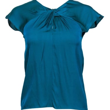 Milly - Teal Silk Blend Twisted Neckline Blouse Sz 0