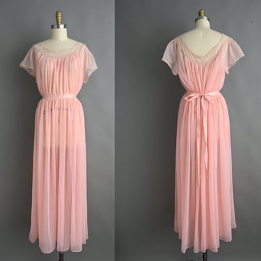 Vintage 1950s Lingerie Dress | Pink Lace Slip Dress | Large 