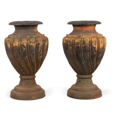 Pair of Large Italian Cast Iron Urns, c. 1900's