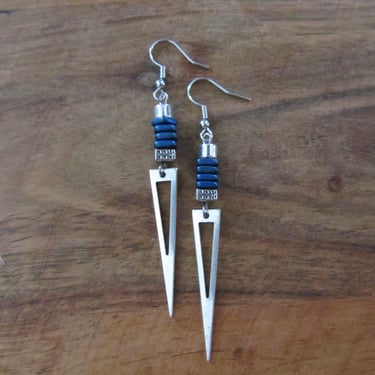 Silver and blue triangle earrings 
