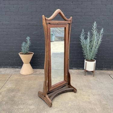 Vintage Rustic Free-Standing Wood Dressing Mirror 