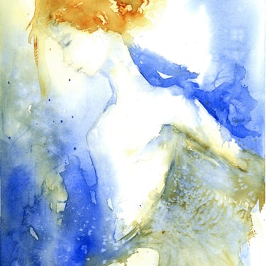 Expressive Female Tasteful Nude Painting - Female Figure - Feminine Art - Colorful Art - Art Gift - 9x12 - Ready 2 Frame Watercolor 