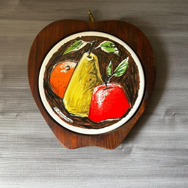 Vintage 1960s Fred Press Apple Shaped Hand Carved Hardwood Mid Century Cheese Platter 