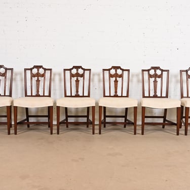 French Regency Louis XVI Carved Mahogany Dining Chairs, Set of Six