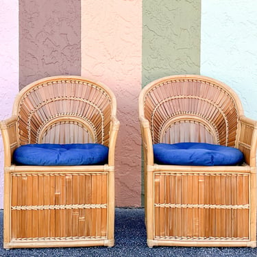 Pair of Island Chic Split Bamboo Lounge Chairs