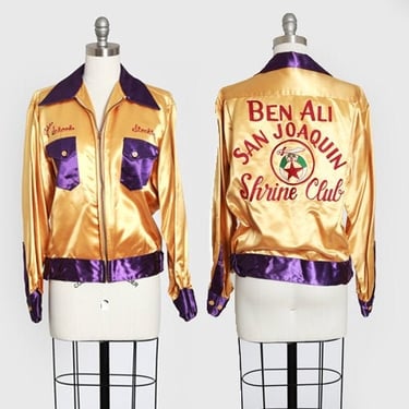 40s satin jacket | Vintage 1940s Shrine Club satin bowling jacket | 1940s chain stitch Shriners club jacket 