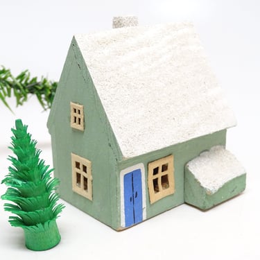 Antique  1940's German Christmas House, Hand Made, Vintage Hand Painted Wood for Nativity Putz or Creche, Germany 