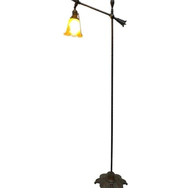 French Art Nouveau Wrought Iron and Bronze Reading Floor Lamp, Circa 1910 