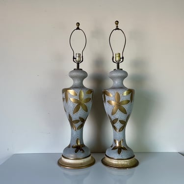Tall West Germany Hand Painted Glass Table Lamps - a Pair 