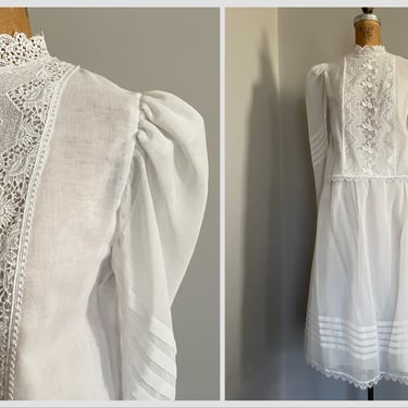 Easter outfit, graduation dress, vintage ‘80s white organdy 2 piece set | Edwardian inspired tea dress, matching skirt & blouse, S 