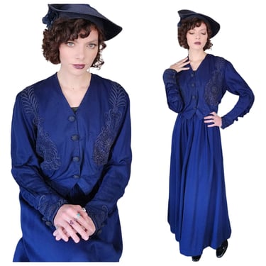 Edwardian Dress Suit Blue Wool Soutache Embroidery AS IS 