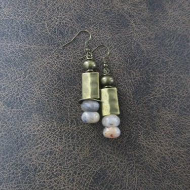 Marbled jasper and hammered bronze earrings 