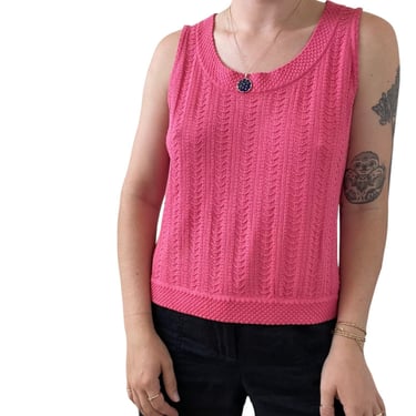 St. John Sport Womens Barbicore Pink Knit Wool Blend Tank Top Blouse Sz M 