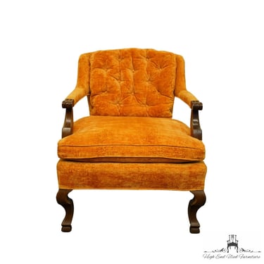 HENREDON FURNITURE Tufted Crushed Velvet Burnt Orange Upholstered Accent Bergere Arm Chair 