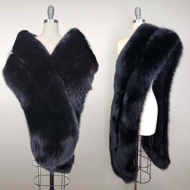 Fox Fur Stole / Black Fox Stole / Vintage Fox Fur / Genuine Fur / Long Fur Stole / Black Fox Collar / Black Fur Wrap 