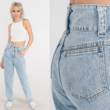 Acid Wash Jeans 80s Ultra High Waist Mom Jeans Denim High Waist Jeans 1980s Tapered Denim Pants Vintage Frederick's of Hollywood Small 27 