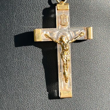 Lourdes France Relic Crucifix Pendant With Holy Water Gold Plated Lucite Cross 