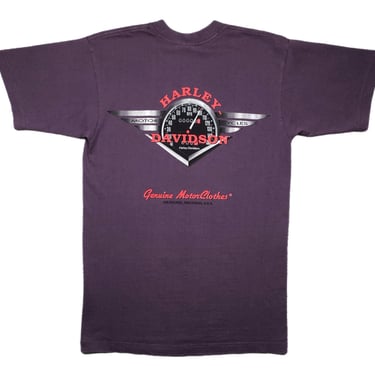 Vintage 90s Harley Davidson Motorcycles Made in USA Genuine Motor Clothes Double Sided Speedometer Graphic T-Shirt Size Medium 