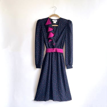 Vintage Jody California Geometric Ruffle Dress 