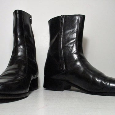 Vintage 1990s Nunn Bush Black Leather Ankle Boots, size 8D men, Vintage Shoes 