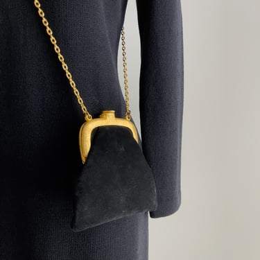 black crossbody bag 80s 90s vintage small black suede chain strap purse 