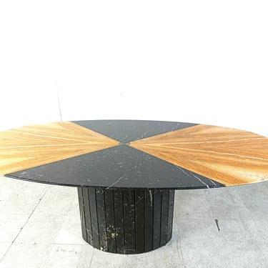 Vintage oval black marble and onyx dining table, 1970s - italian marble dining table - vintage stone dining table - marble dining table 