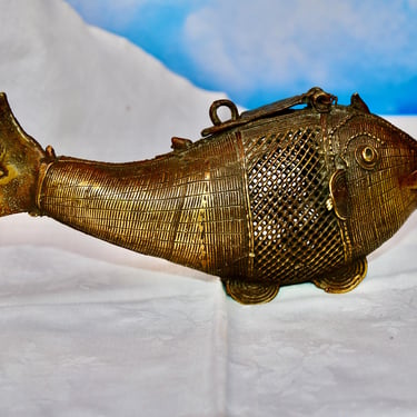 Antique Dhokra Fish Incense Burner Circa Before 1890 Solid Bronze Handcrafted Tribal Art Highly Collectible Gift for Couple Gift for Him 