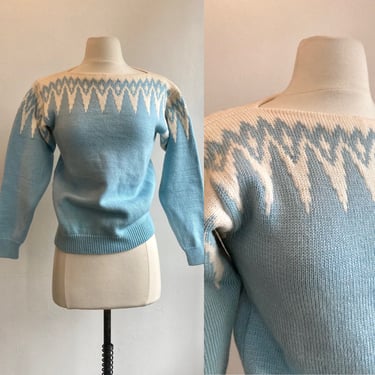 Vintage 60s 70s MOD Intarsia SKI Sweater / ICICLE Print / Dense Wool 