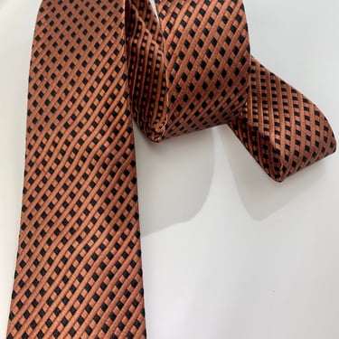 1950's-60's Quality Silk Tie - Interesting Check Pattern - Copper and Black - ARROW Label - Made in the USA 