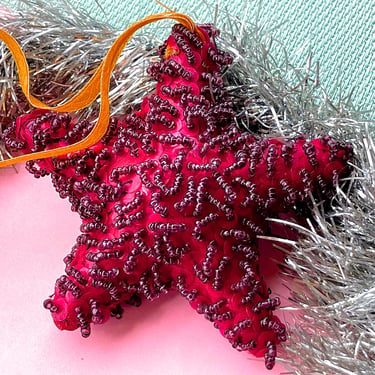 VINTAGE: Glass Beaded Sequin Star Ornament - Handcrafted - Holiday, Christmas, Xmas 