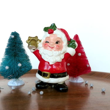 1950s Winking Santa Christmas Figurine From Japan, Mid Century Modern Kitsch Holiday Decor 