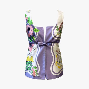 Anna Sui Florida Cotton Sateen Sleeveless Bow Top - Lavender Multi