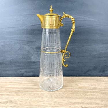 Greek Key cut glass fancy claret jug - 1920s vintage 