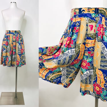1990s Abstract Print Long Multi Color Butterfly Shorts by Partners for Mervyn's 26-28" Waist Small | Vintage, Retro, Summer, Casual, Skirt 