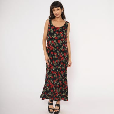 fitted lace wedding dress Darsih Cami Maxi Dress Red Grunge Floral Flock main image 1