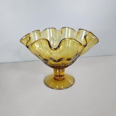 Bischoff Glass Amber Pedestal Bowl Vase 
