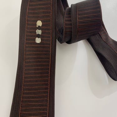 1960'S Narrow Ribbed Tie - Black & Chocolate Brown - Arrow Label - Made in the USA 
