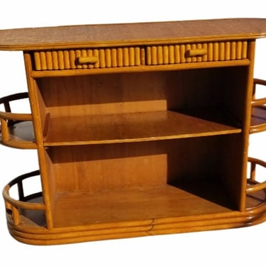 Restored Rattan Dry Bar Featuring Side Shelves and Mat Top 