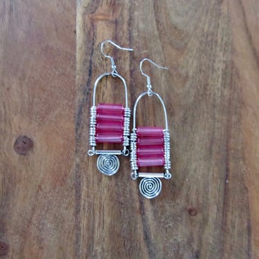 Pink sea glass chandelier earrings 