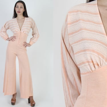 70s Fredericks Hollywood Disco Jumpsuit, Vintage Lounge Party Bell Bottom Playsuit 