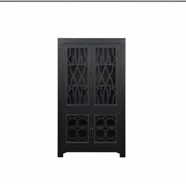 Distressed Black Latticework Glass Doors China Bookcase Cabinet Hutch ws4752E 