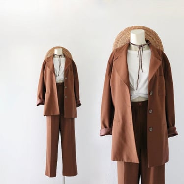 2 pc jacket + trouser set - 29.5 - brown womens suit high waist brown classic academia pants trousers 