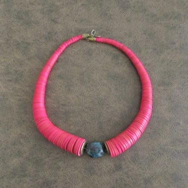 Mid century modern turquoise tribal ethnic necklace 