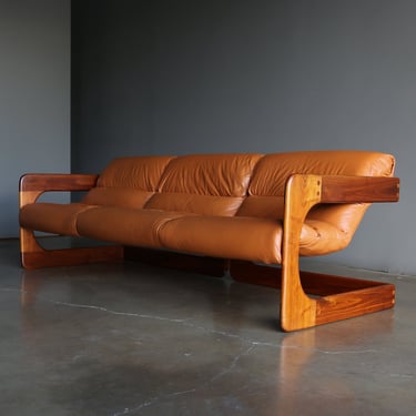 Lou Hodges Walnut & Leather Sofa for California Design Group, 1970's