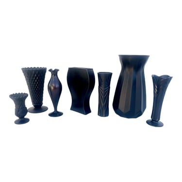 Assorted Vintage Matte Black Vases || Modern Halloween Centerpiece Wedding Decor Avant Garde Black Glass & Cut Crystal Vintage Flower Vases 