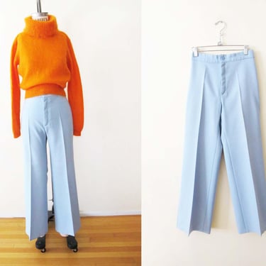 Vintage Levis Powder Blue Polyester Pants XS 24 Waist - 1980s High Waist Wide Leg Trousers 