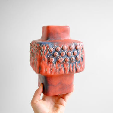 Vintage Fohr Keramik Ceramic Vase 382-19 in Red and Blue 